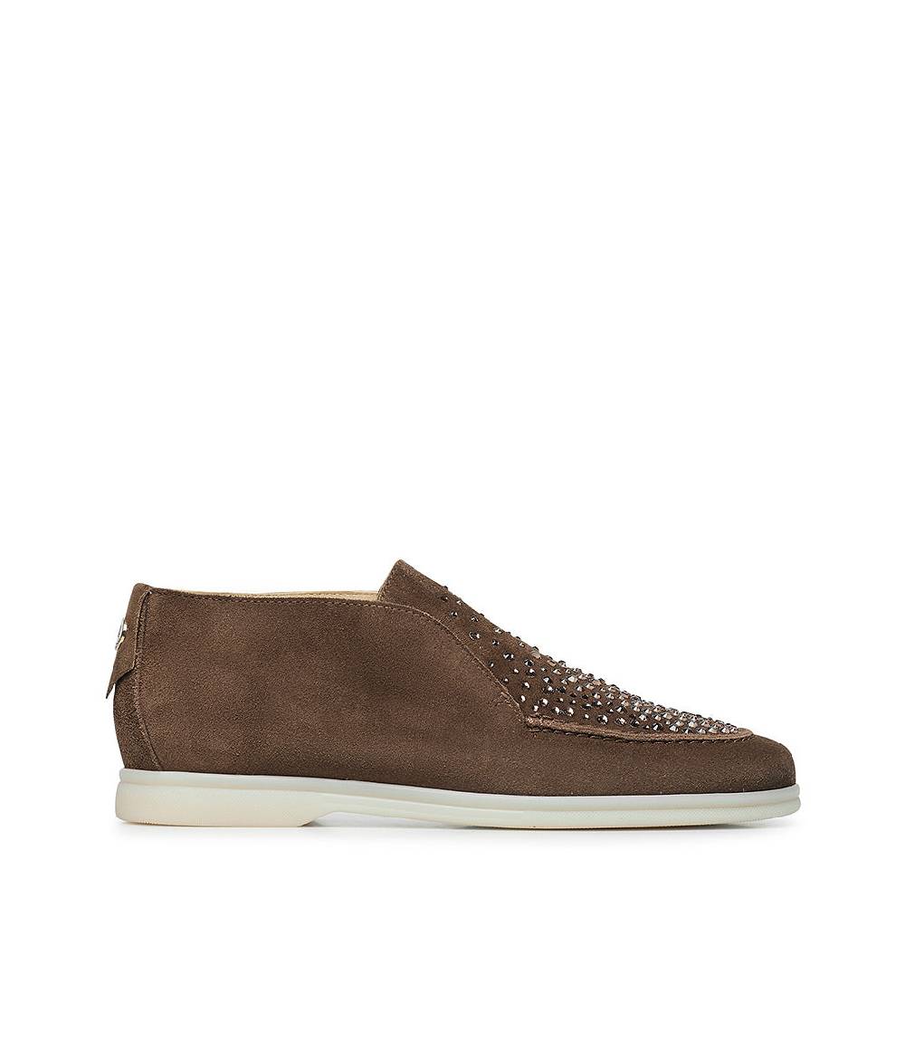 Loriblu Mocassini in pelle scamosciata marrone con cristalli Italia