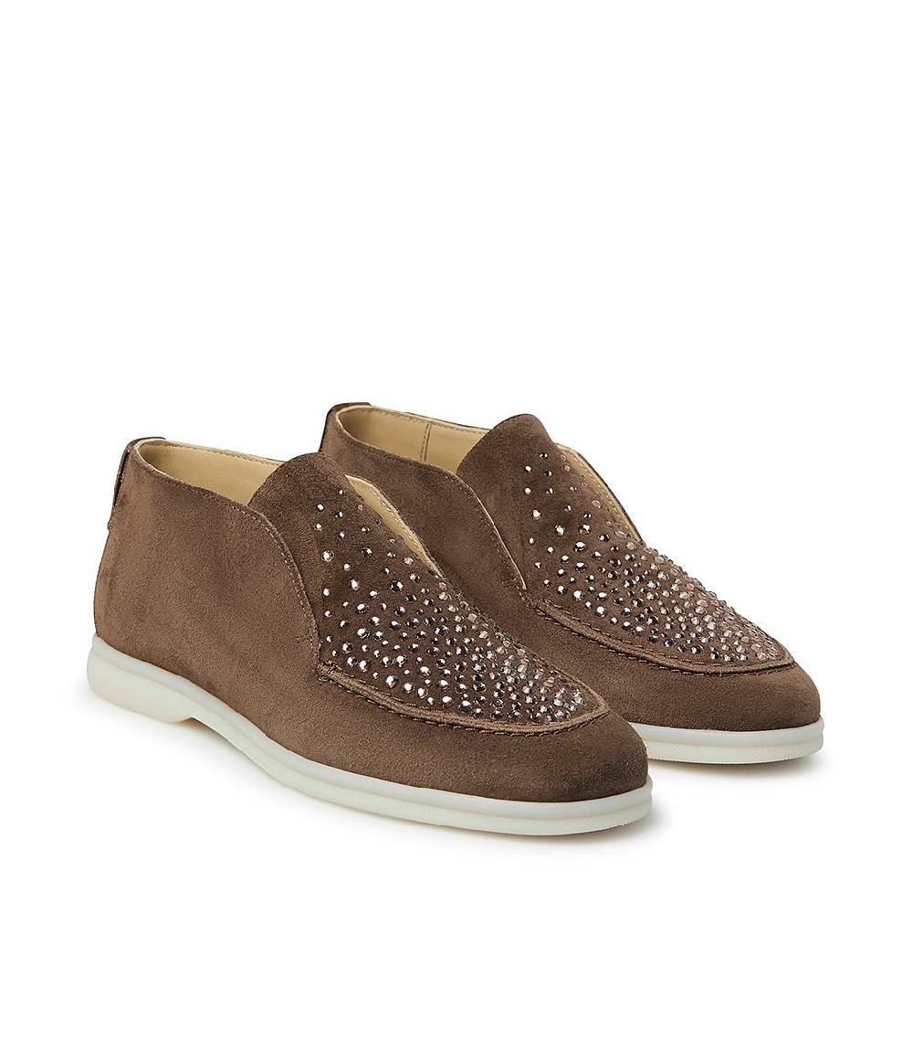 Loriblu Mocassini in pelle scamosciata marrone con cristalli Italia