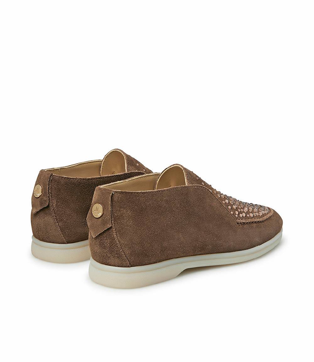 Loriblu Mocassini in pelle scamosciata marrone con cristalli Italia