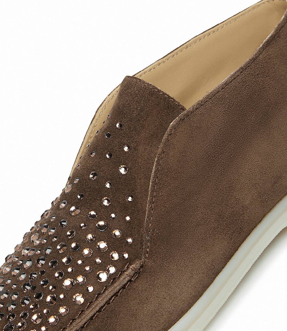Loriblu Mocassini in pelle scamosciata marrone con cristalli Italia