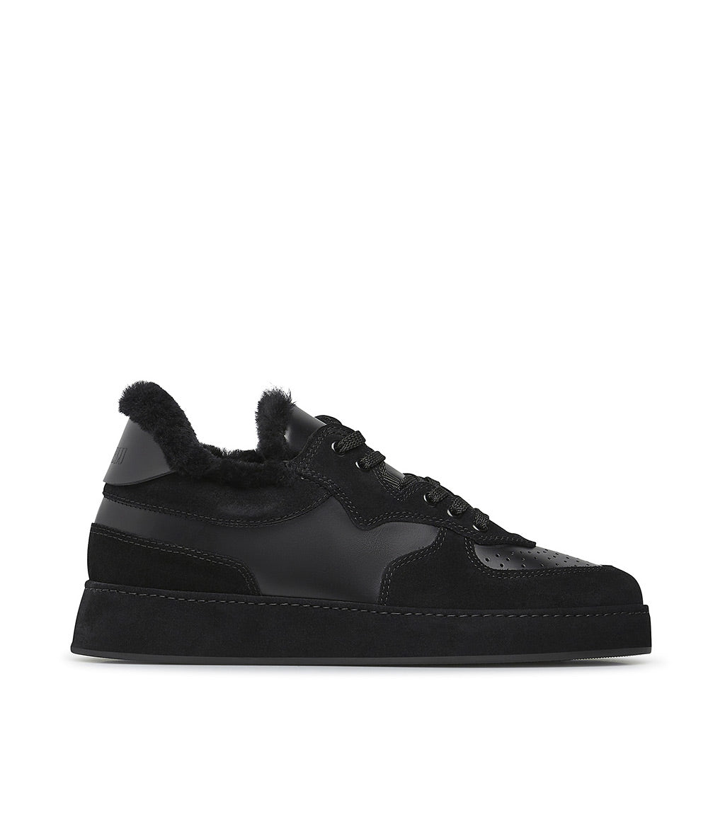 Loriblu Sneakers in pelle, camoscio e shearling nero Acquista Ora