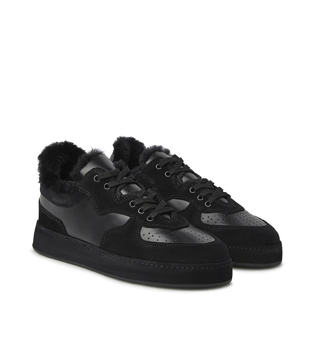 Loriblu Sneakers in pelle, camoscio e shearling nero Acquista Ora