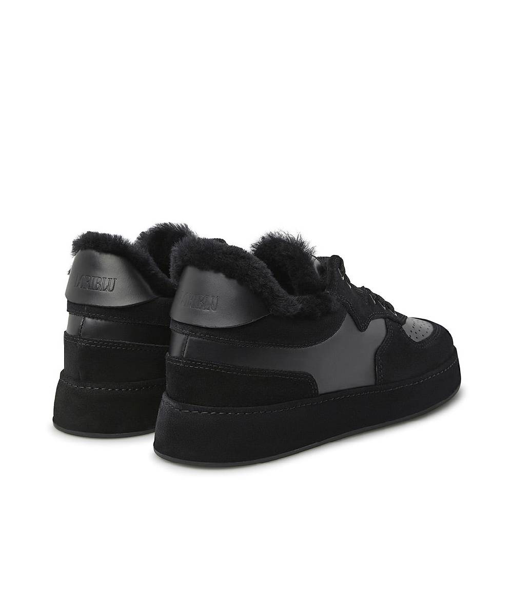 Loriblu Sneakers in pelle, camoscio e shearling nero Acquista Ora