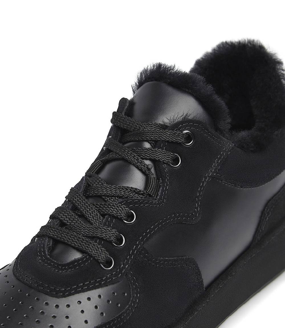 Loriblu Sneakers in pelle, camoscio e shearling nero Acquista Ora