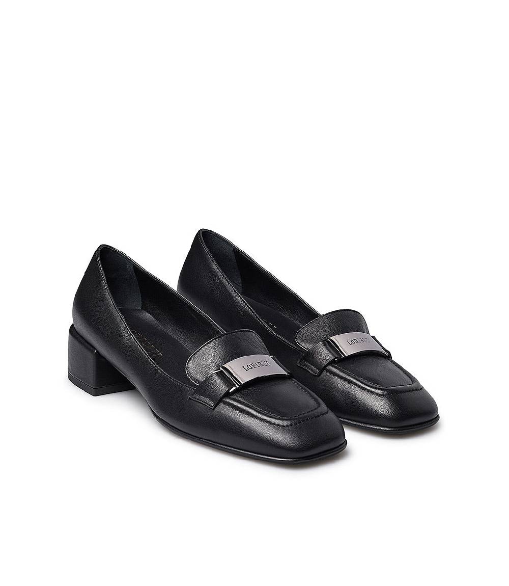 Loriblu Mocassini in nappa nera con placca logo Offerte