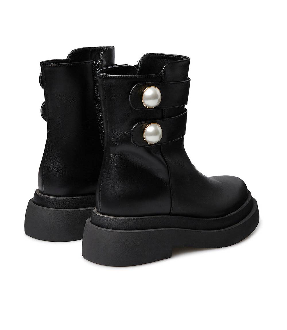 Loriblu Stivaletto in vitello nero con cinturini e borchie perla Hotsell