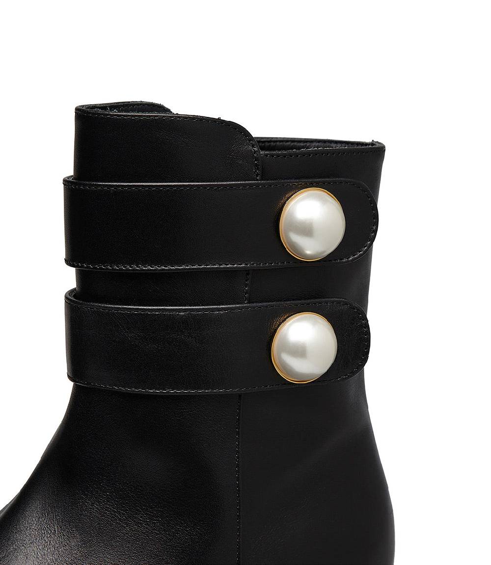 Loriblu Stivaletto in vitello nero con cinturini e borchie perla Hotsell