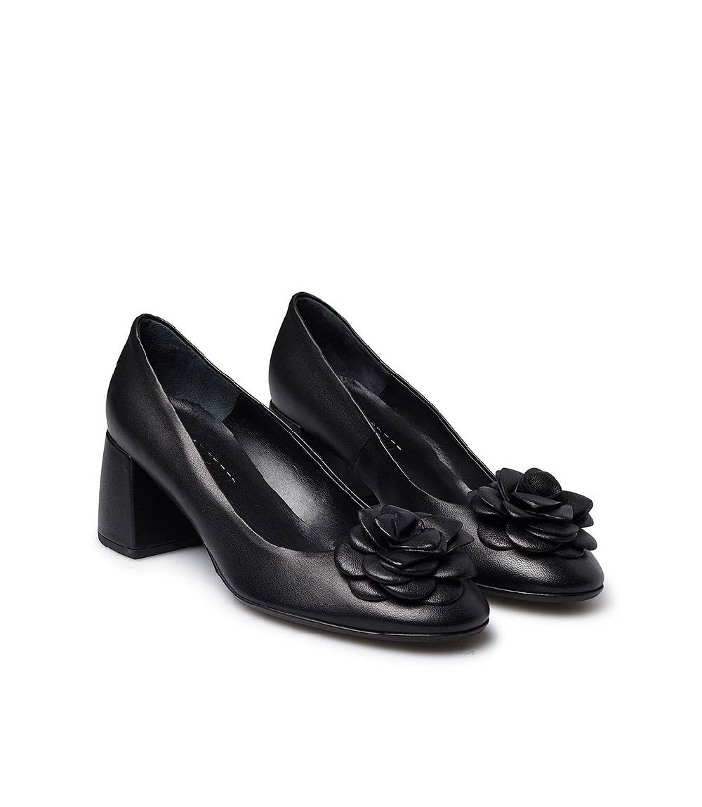 Loriblu Décolleté in nappa nera con fiore Nuova
