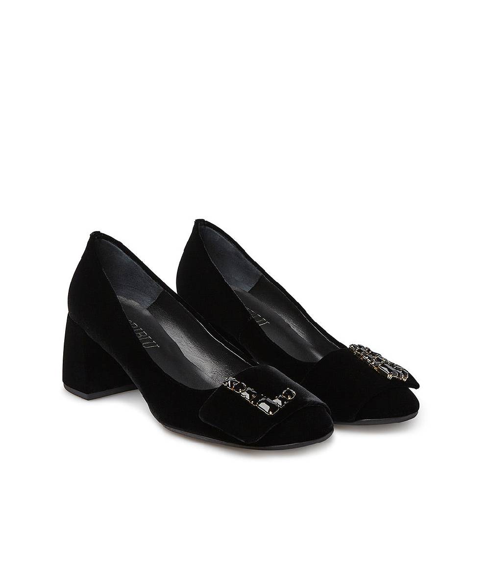Loriblu Décolleté in velluto nero con Logo Signature in cristalli 2025