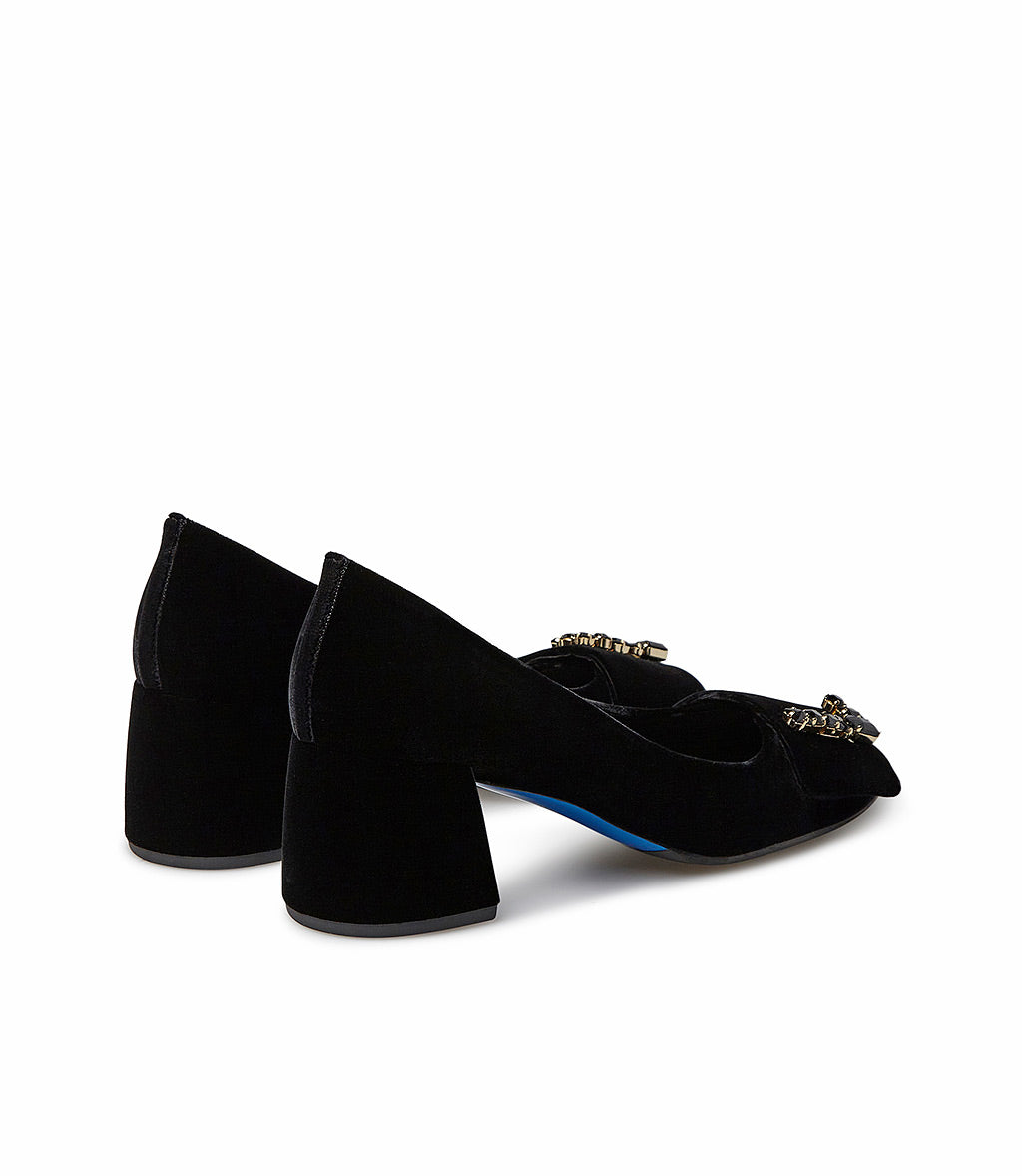 Loriblu Décolleté in velluto nero con Logo Signature in cristalli 2025