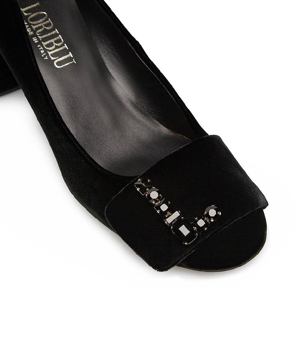 Loriblu Décolleté in velluto nero con Logo Signature in cristalli 2025