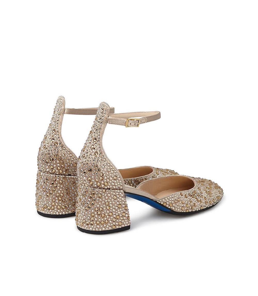 Loriblu Décolleté Mary Jane in raso beige con cristalli all-over Italy