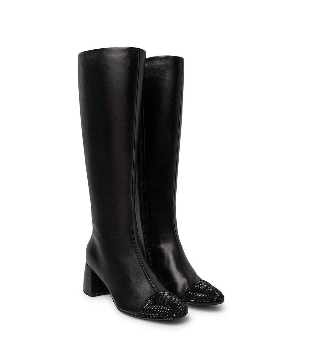 Loriblu Stivale in nappa nera con cristalli Italia
