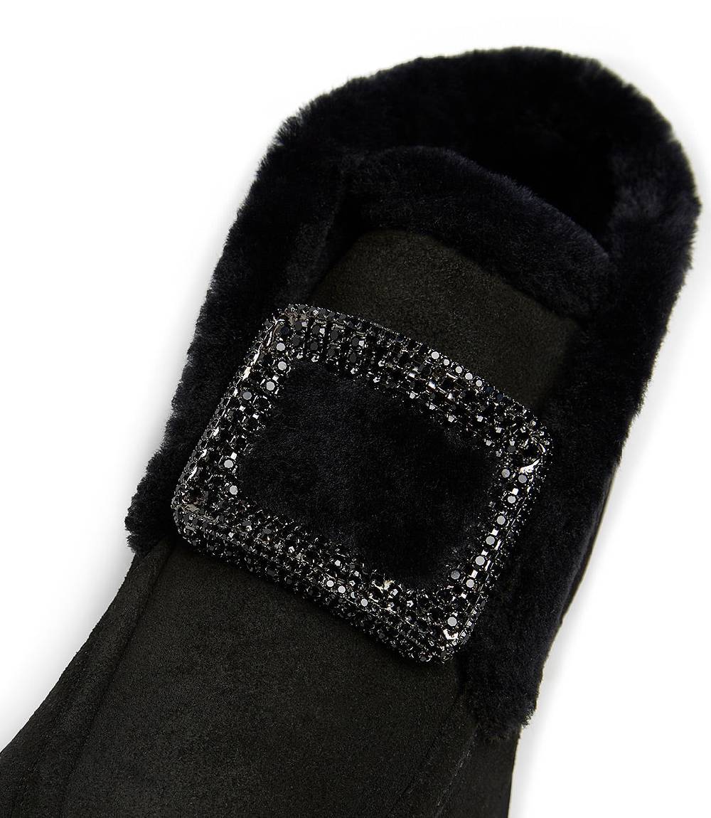 Loriblu Mocassini in camoscio e shearling nero con fibbia-gioiello In Linea