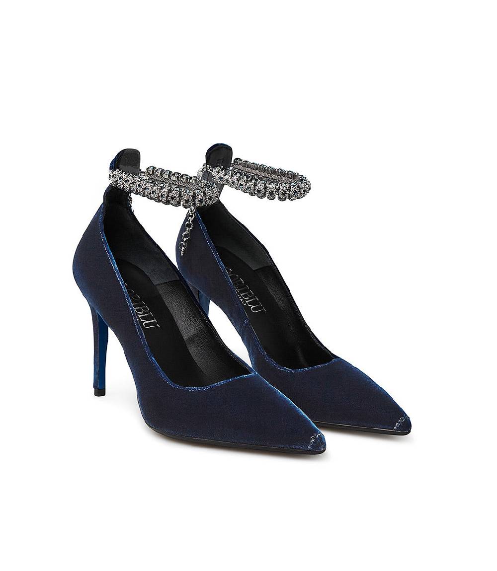 Loriblu Décolleté in velluto blu con cinturino gioiello Online
