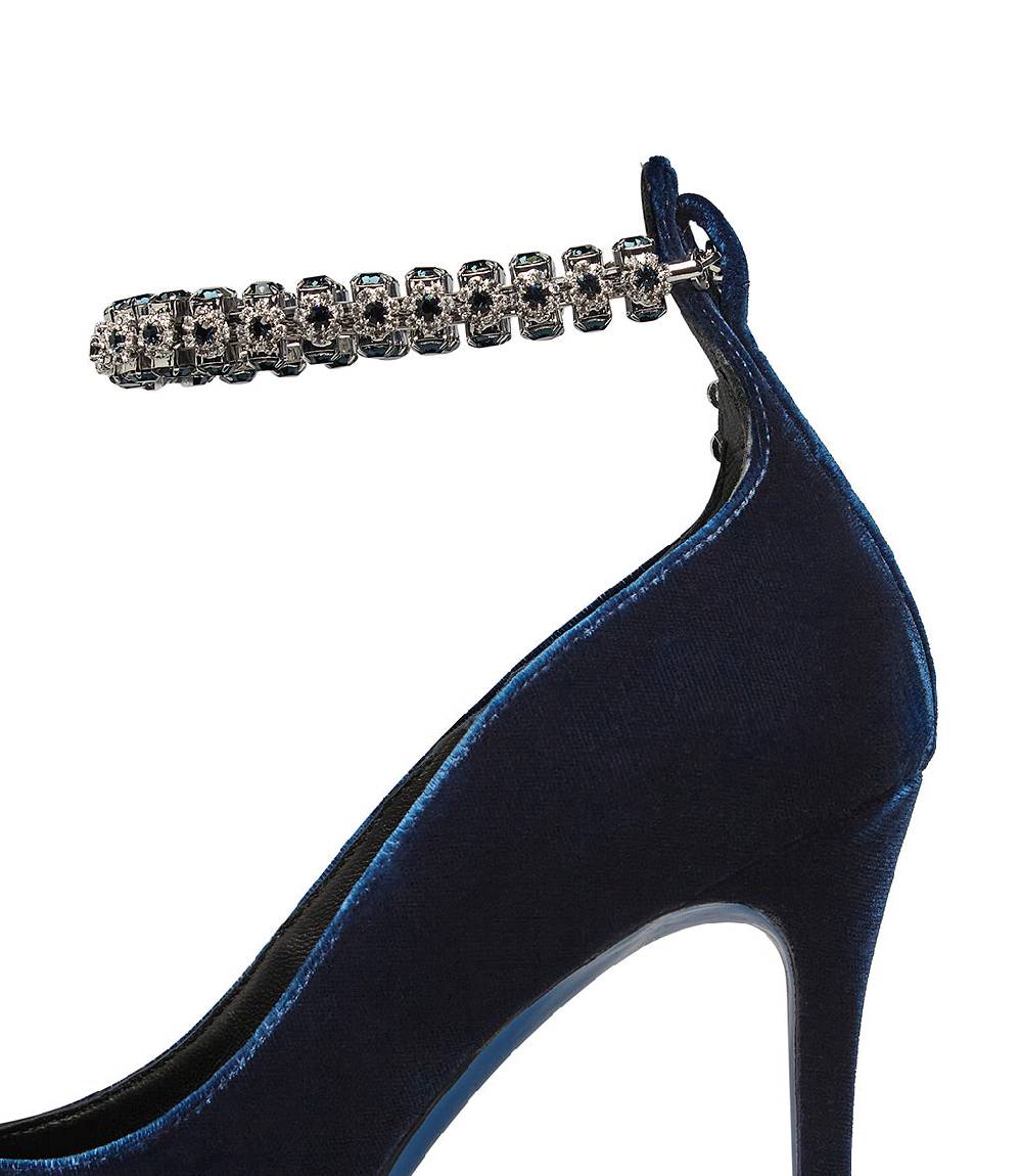 Loriblu Décolleté in velluto blu con cinturino gioiello Online