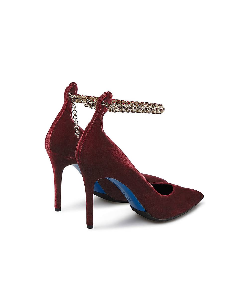 Loriblu Décolleté in velluto rosso rubino con cinturino gioiello Outlet
