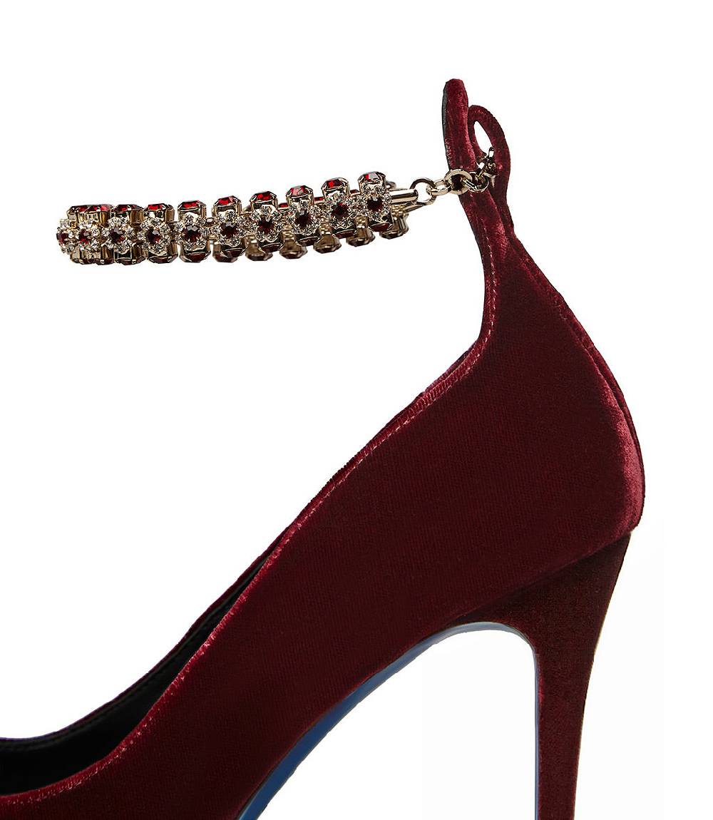 Loriblu Décolleté in velluto rosso rubino con cinturino gioiello Outlet