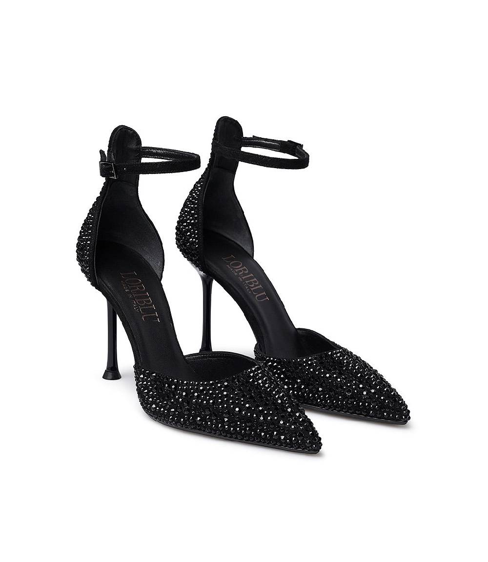 Loriblu Décolleté gioiello in raso nero con cristalli all-over Offerte