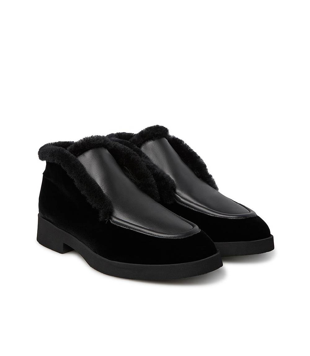 Loriblu Mocassini in camoscio e nappa nera con fodera shearling Vendita Economica