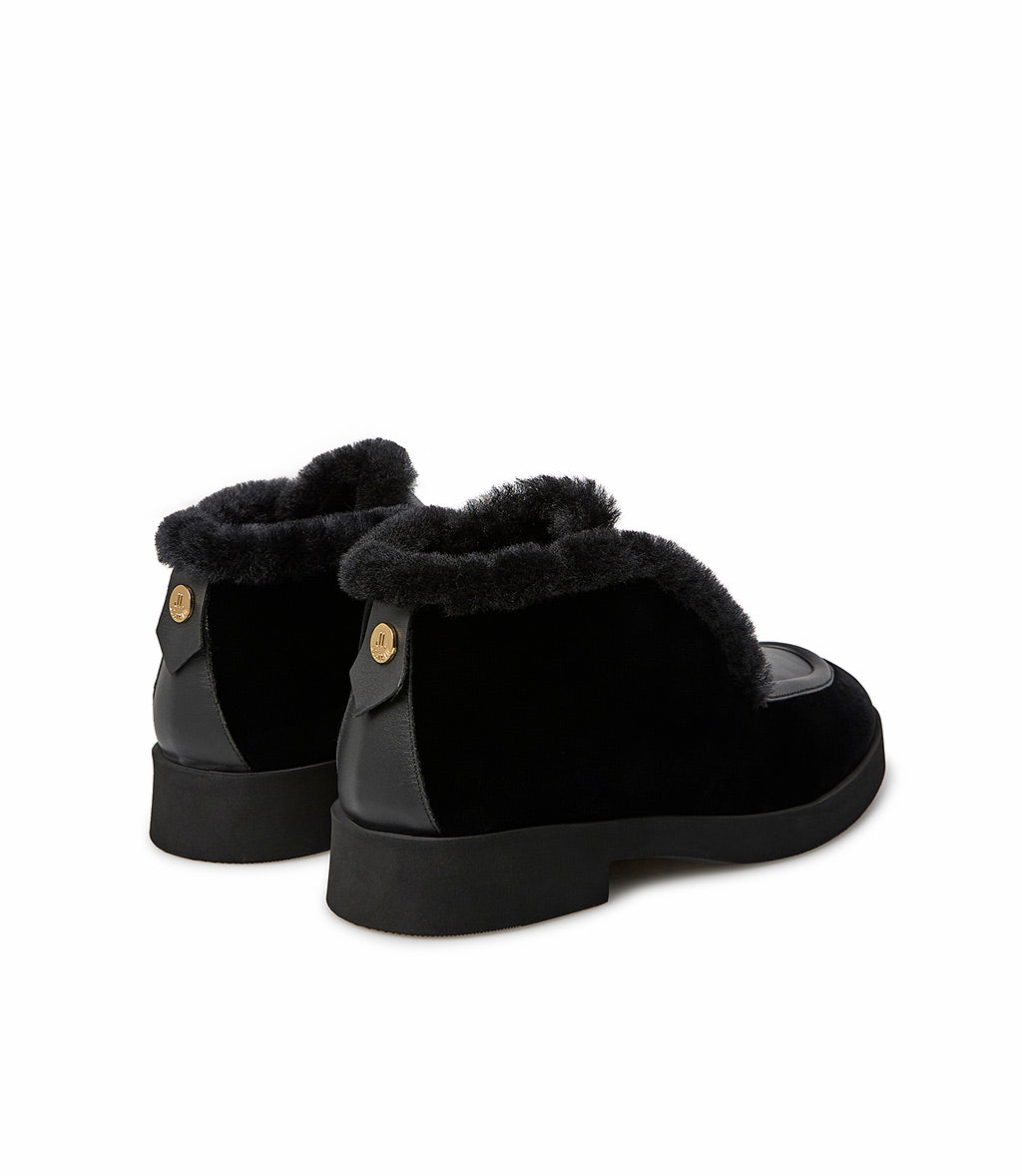 Loriblu Mocassini in camoscio e nappa nera con fodera shearling Vendita Economica