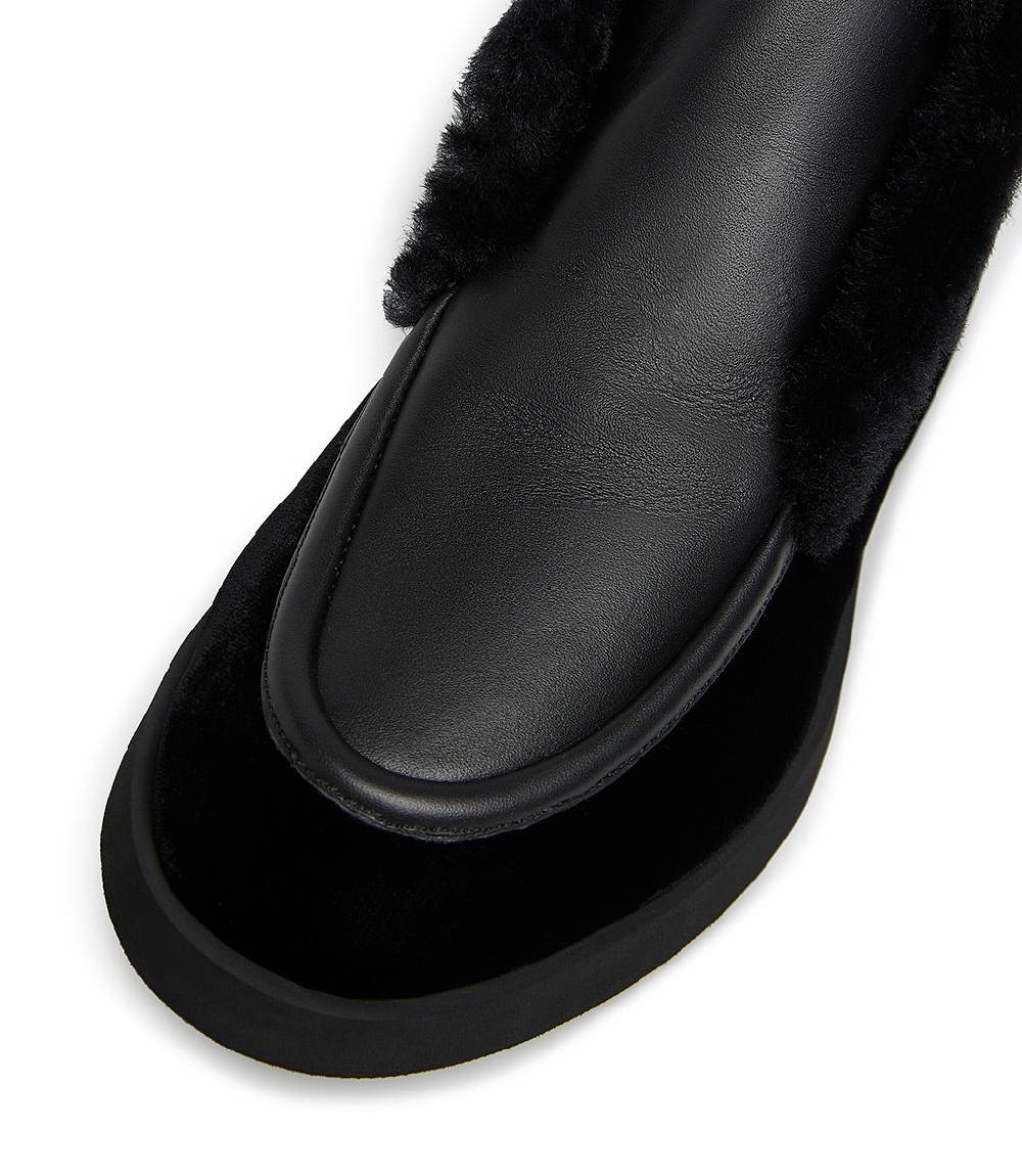 Loriblu Mocassini in camoscio e nappa nera con fodera shearling Vendita Economica