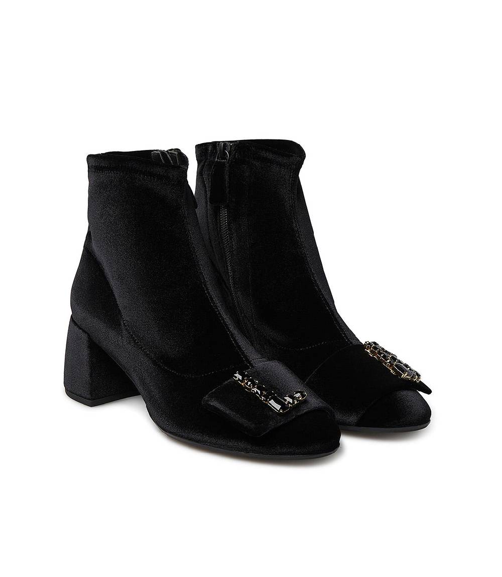 Loriblu Stivaletti in velluto nero con Logo Signature cristalli Negozio