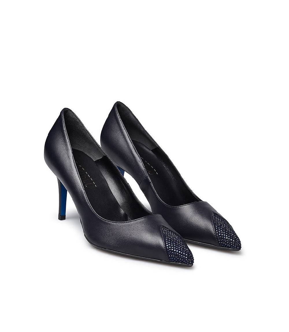 Loriblu Décolleté in nappa blu con cristalli Nuovo