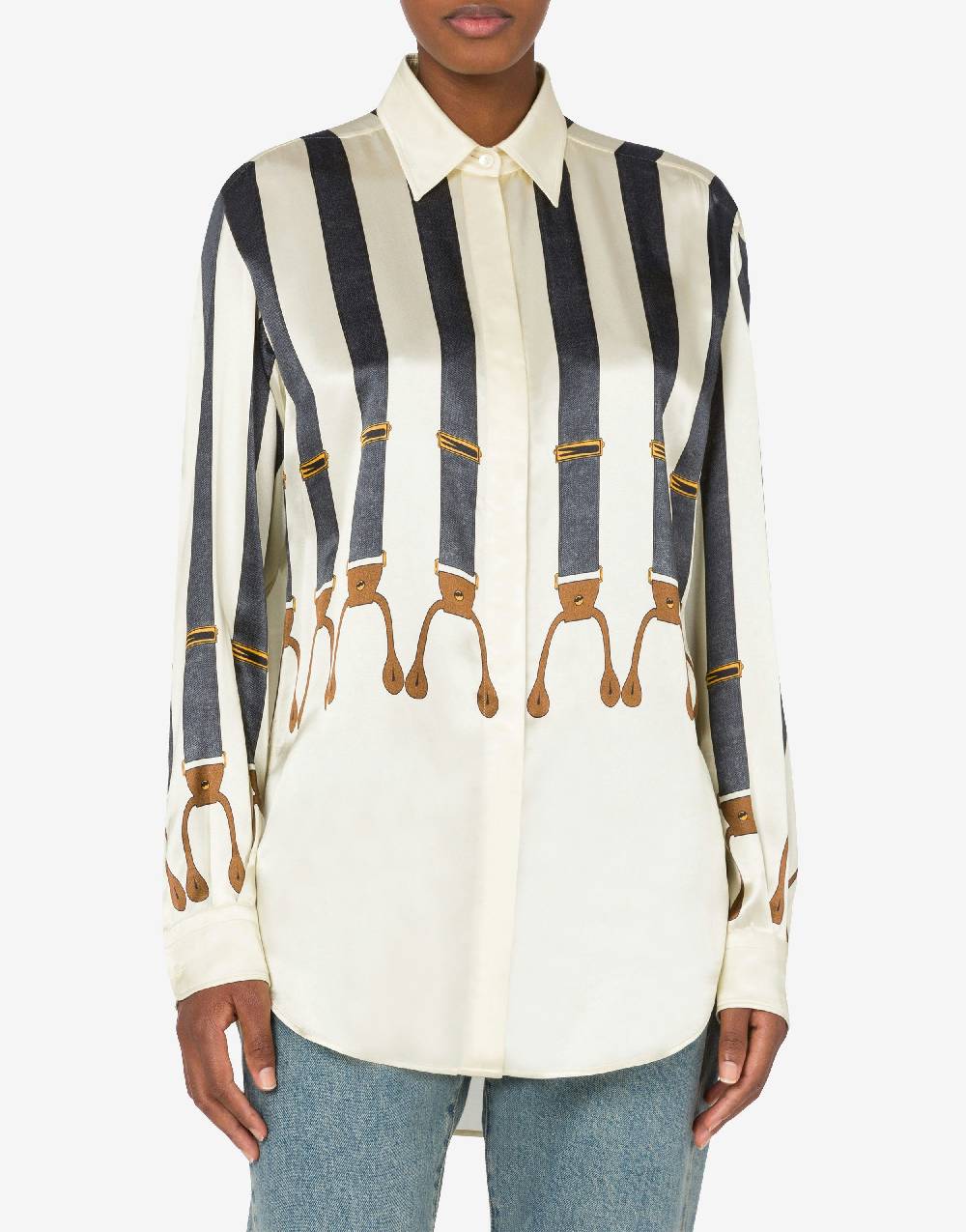 Love Moschino Camicia in raso Suspenders Print Vendita Economica