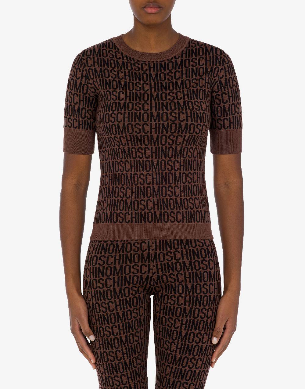 Love Moschino Top in lana Allover Logo I Più Venduti