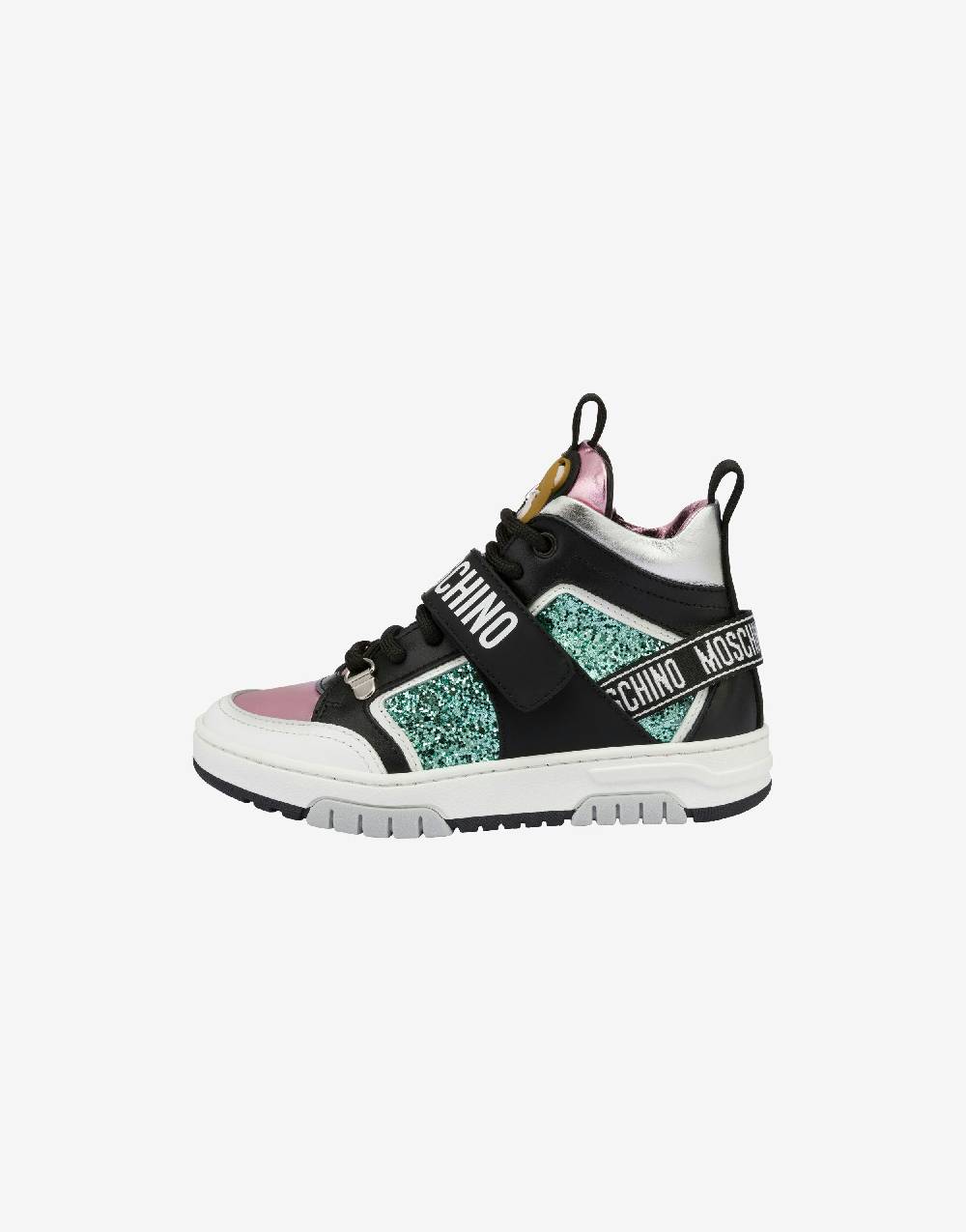 Love Moschino Sneakers alte in vitello e glitter Teddy Patch Vendita Calda