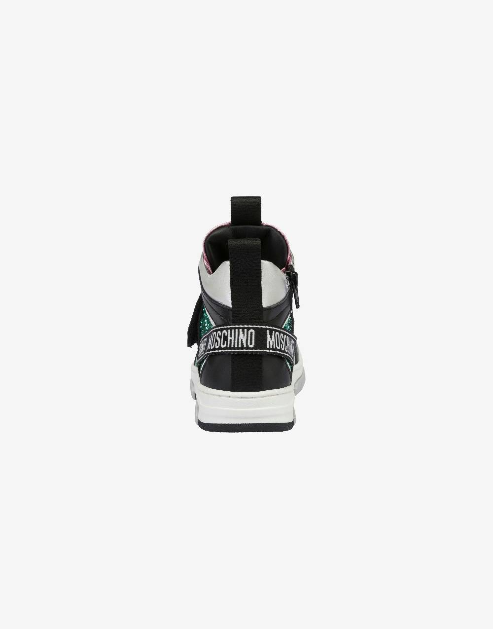 Love Moschino Sneakers alte in vitello e glitter Teddy Patch Vendita Calda