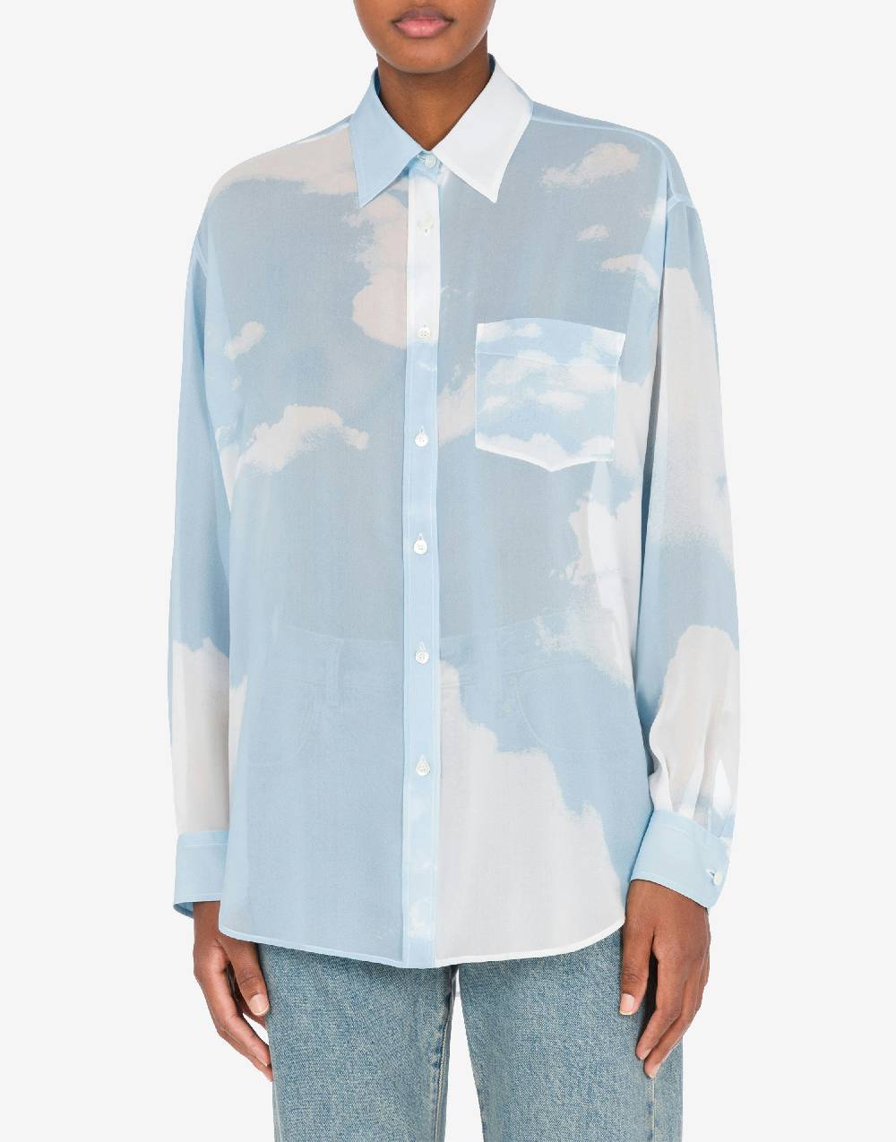 Love Moschino Camicia in georgette In The Cloud Fino al 60% di sconto