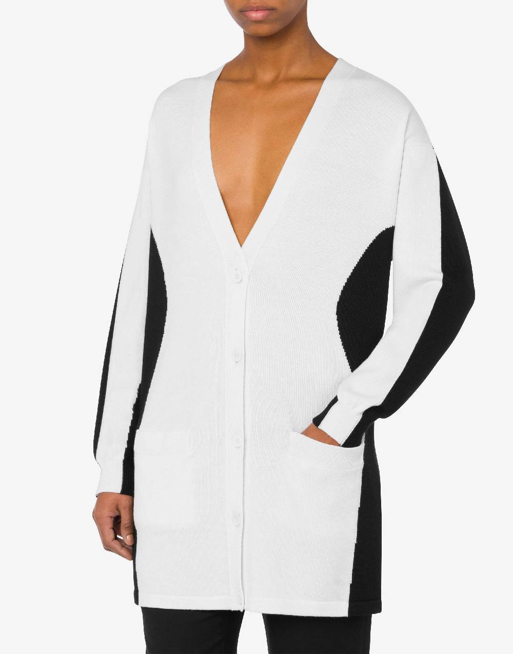 Love Moschino Cardigan in lana Black and White Saldi Di Fabbrica