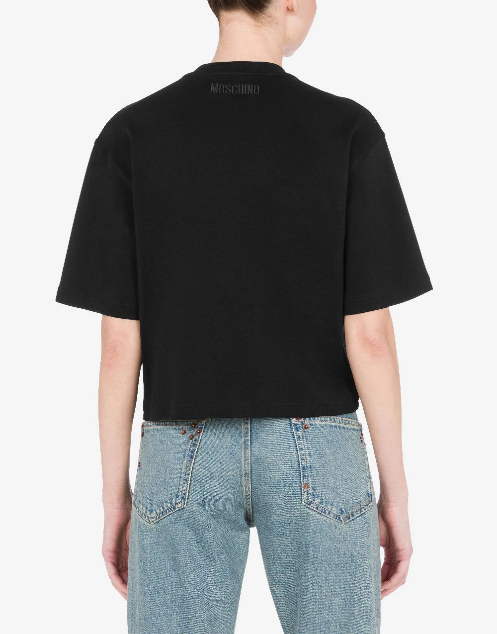 Love Moschino T-shirt in interlock di cotone Peace & Pearls Consegna Veloce