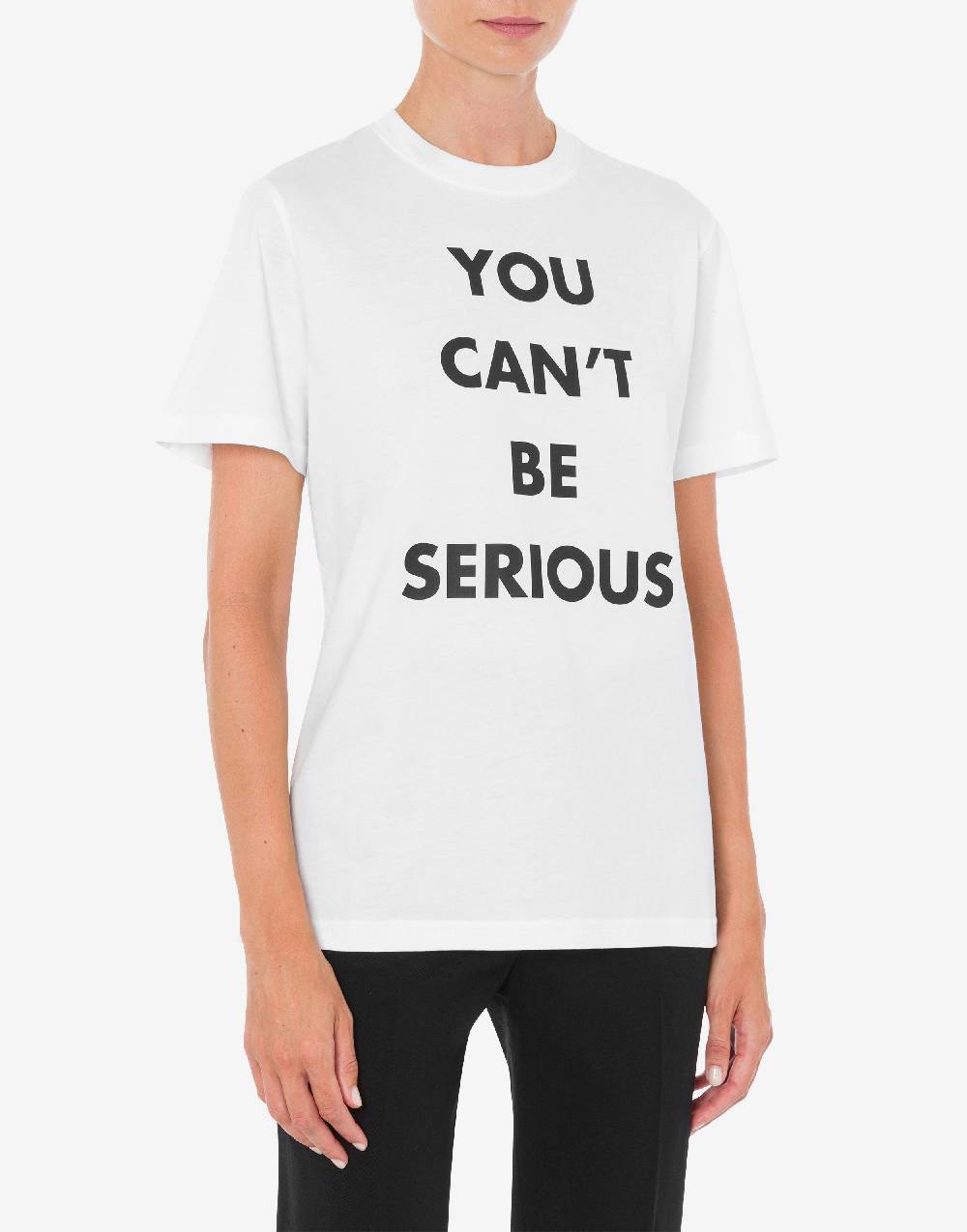 Love Moschino T-shirt in jersey organico You Can't Be Serious Soddisfazione Garantita