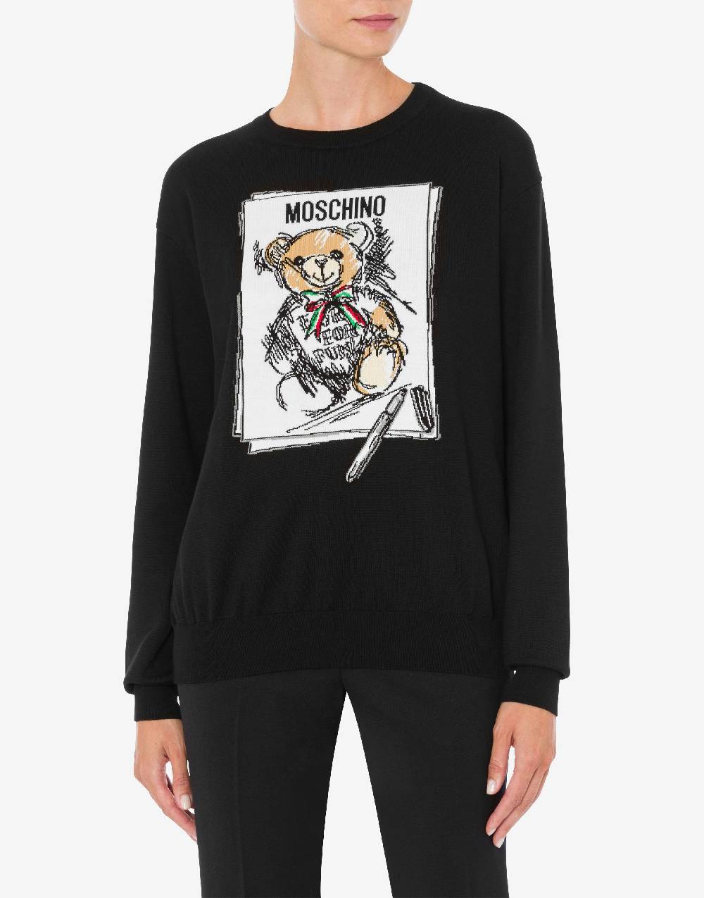 Love Moschino Pullover in cotone Drawn Teddy Bear Sottocosto