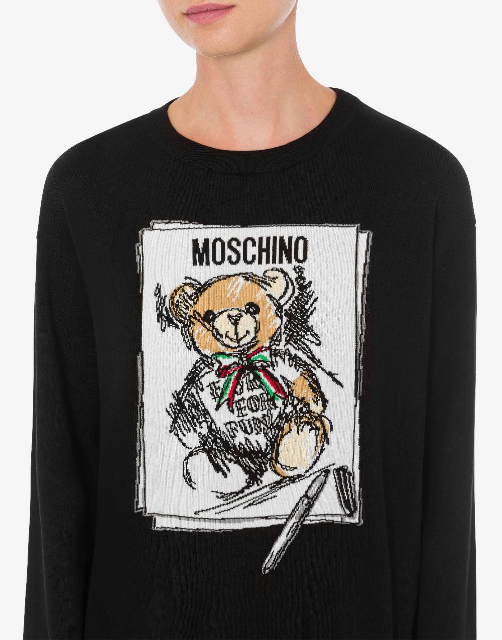 Love Moschino Pullover in cotone Drawn Teddy Bear Sottocosto