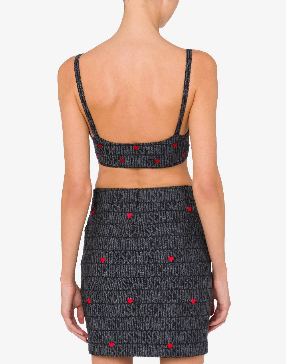 Love Moschino Crop top in denim con cuori Allover Logo Acquista Ora