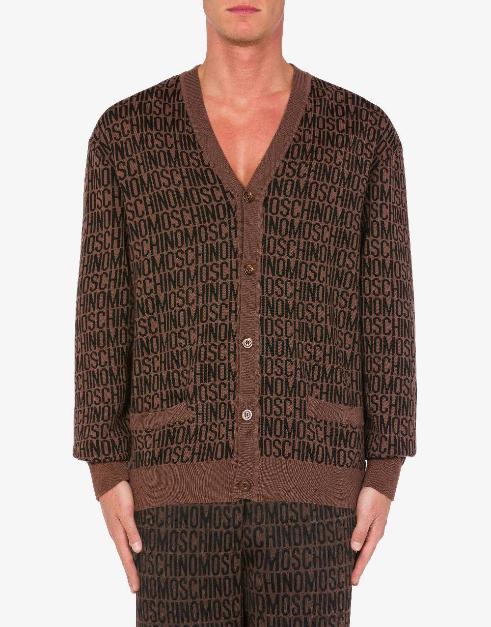 Love Moschino Cardigan in lana jacquard Allover Logo Pezzi Unici