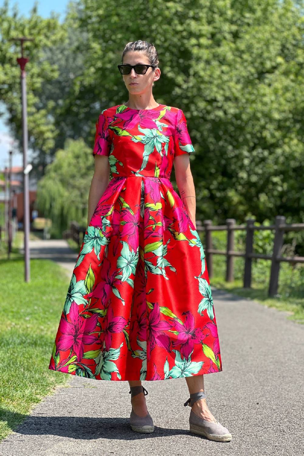 Lunatica Milano Abito Flower Red Sleeves In Vendita