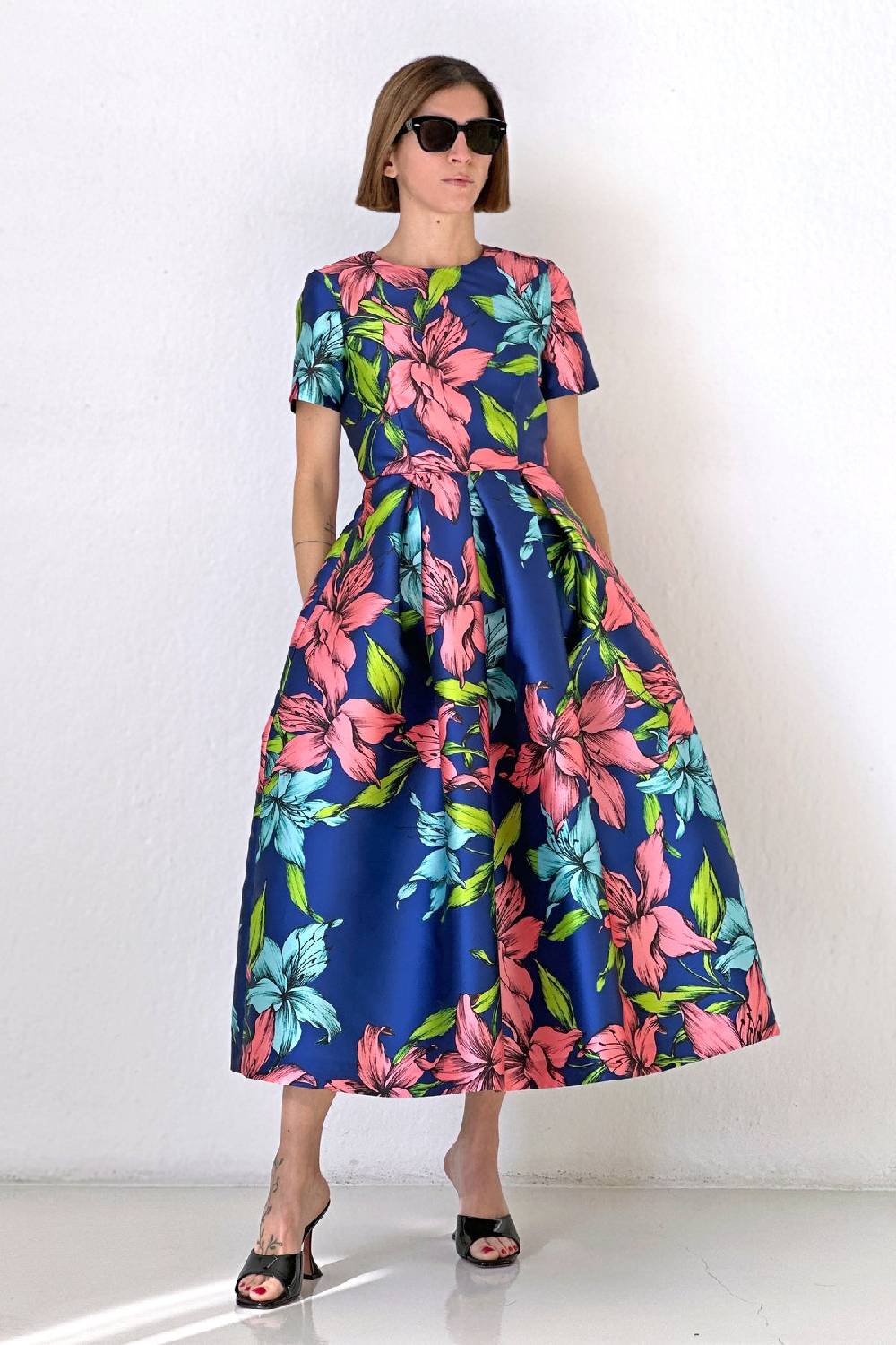 Lunatica Milano Abito Big Flower Blu Saldi