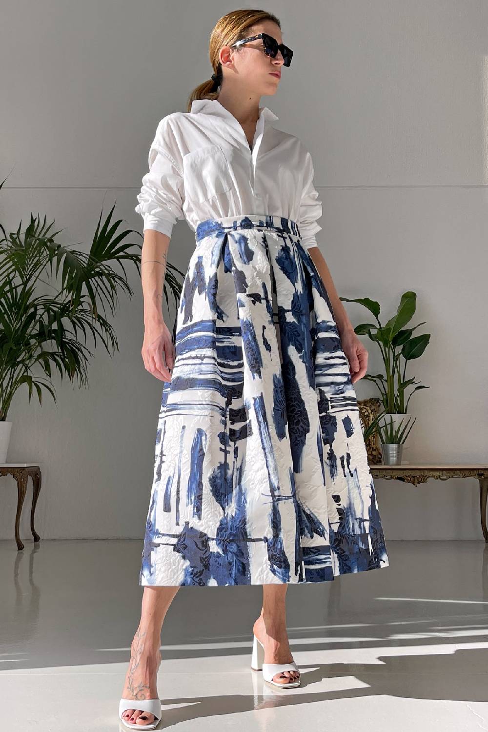 Lunatica Milano Gonna midi Abstract Blu Vendita
