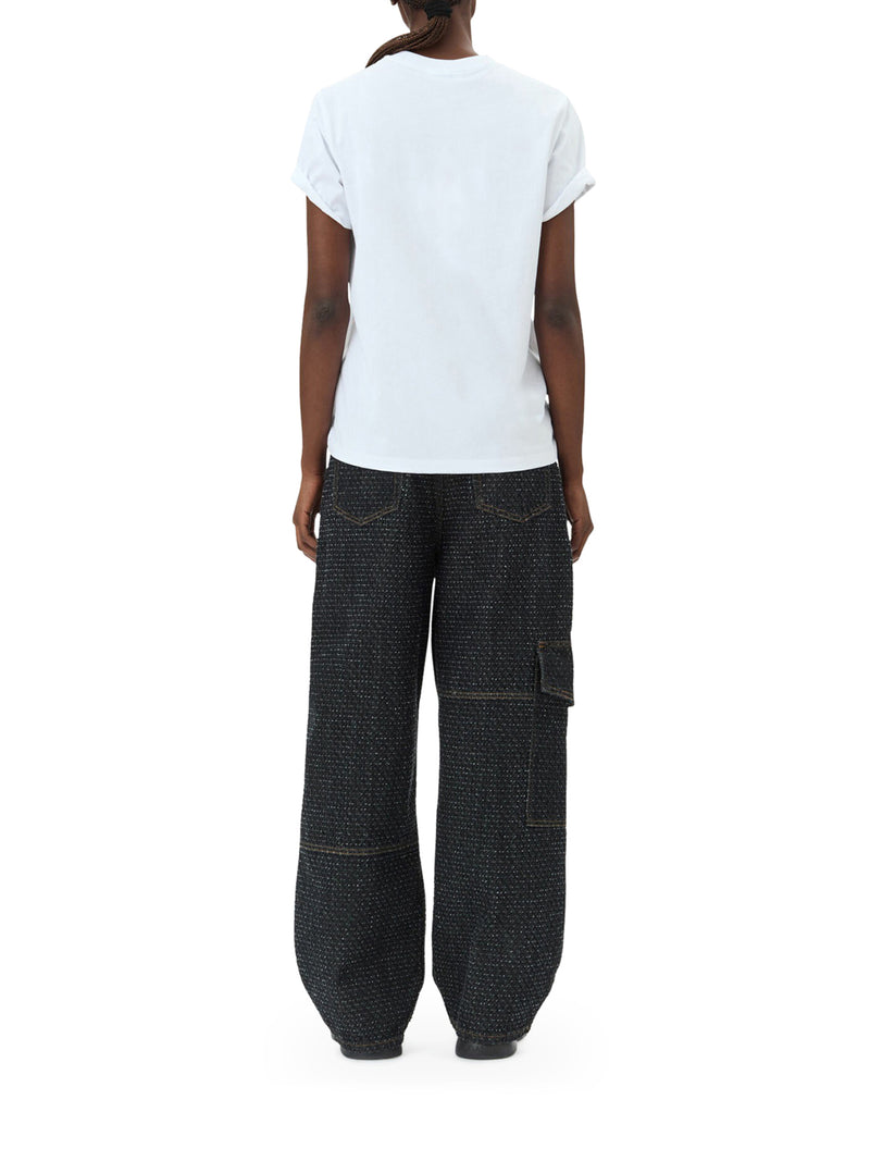 Suitnegozi T-SHIRT RELAX CON GATTI IN JERSEY BIANCO BASIC Nuova