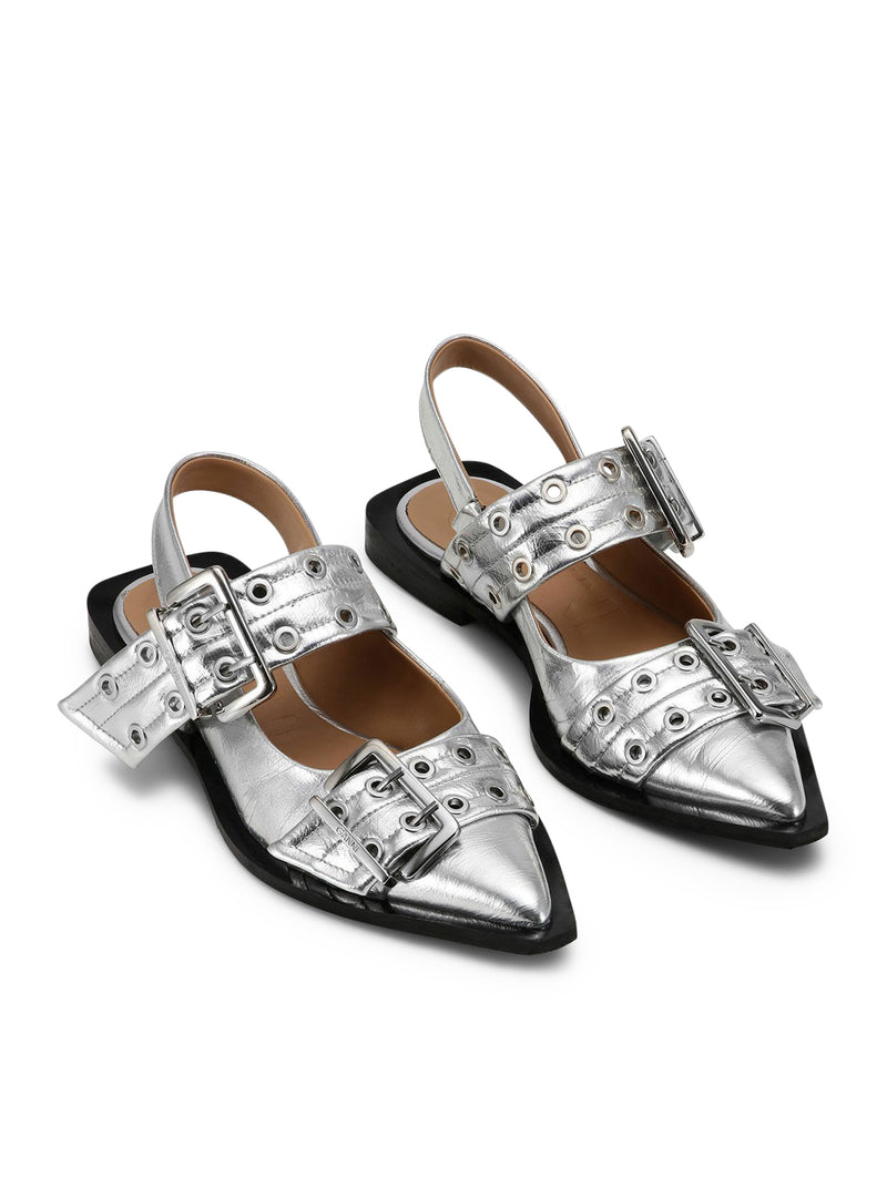 Suitnegozi BALLERINE CON FIBBIA FEMMINILE METALLIZZATA ARGENTO Affare Del Giorno