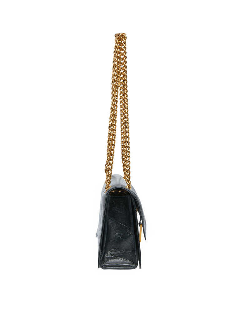 Suitnegozi Borsa Crush Piccola Con Catena in pelle di vitello crush nera con finiture oro anticato Consegna Veloce