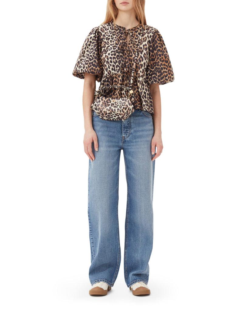Suitnegozi BLUSA IN POPELINE DI COTONE CON CRAVATTA A PEPLUM LEOPARDATA In Vendita