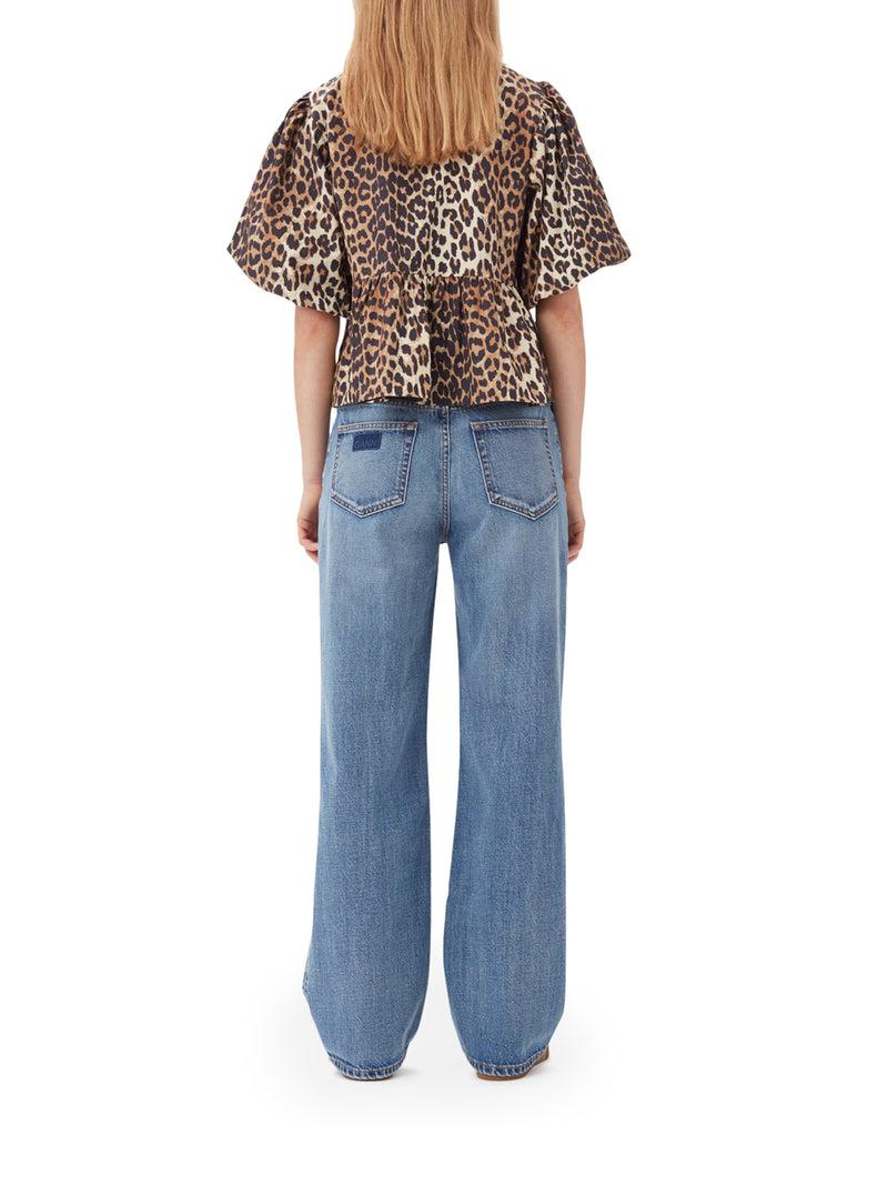 Suitnegozi BLUSA IN POPELINE DI COTONE CON CRAVATTA A PEPLUM LEOPARDATA In Vendita