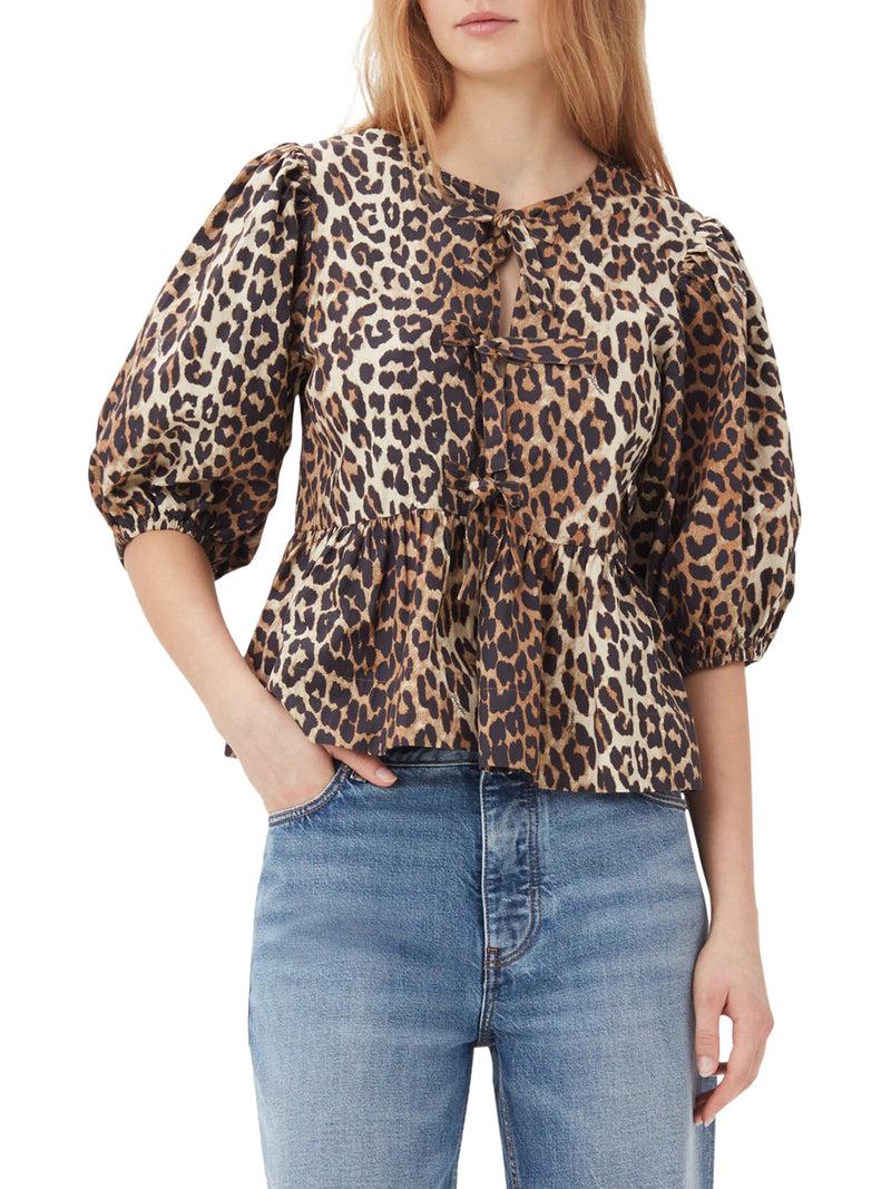 Suitnegozi BLUSA IN POPELINE DI COTONE CON CRAVATTA A PEPLUM LEOPARDATA In Vendita
