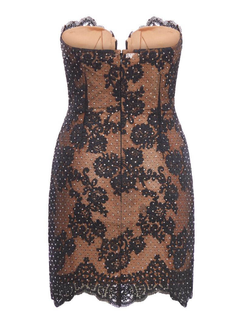 Suitnegozi Mini abito in pizzo con strass nero Prezzo Ridotto